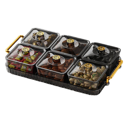 Divided Serving Tray with Lid and Handle, 4/6 Compartment Snackle Box Divided Snack Platter, Snack Serving Tray Organizer Food Storage Box for Dried Fruits Candy Nuts Snacks, Snack Container P-arty