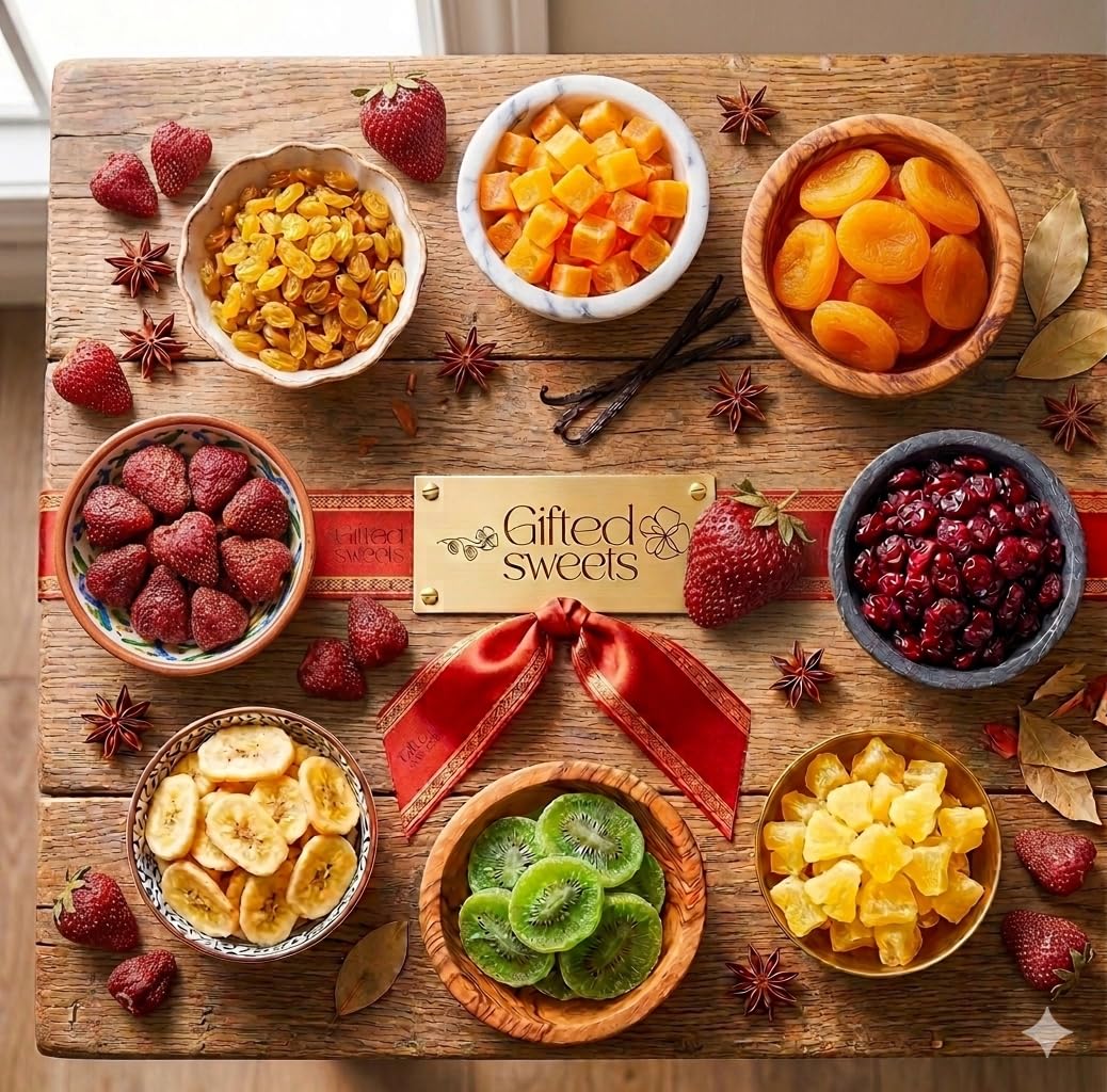 Tropical Dried Fruit Gift Basket - 9 Varieties - Reusable Wooden Crate - All Natural Gourmet Dried Fruits - Food Tray for Birthday, Care Package, Corporate, Get Well, Sympathy Gift