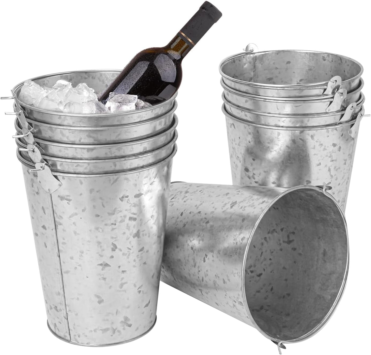 10 PCS Galvanized Ice Buckets, 6 Inch Diameter 7 Inch Tall Galvanized Metal Ice Pails with Handles for Champagne, Beer, and More, Perfect for Parties and Home Decor (100 oz Capacity)