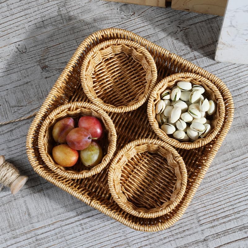 Snack Storage Serving Basket with 4 Compartment Divided Dried Fruit Trays