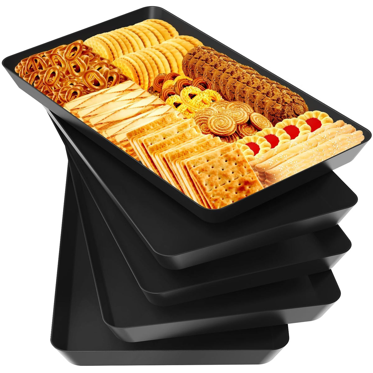 WOWBOX 4-Pack Reusable Plastic Serving Trays for Snacks, Fruit and Parties
