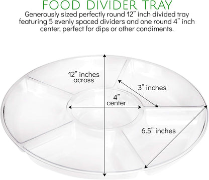Plasticpro 6 Sectional Round Plastic Serving Tray/Platters Clear Pack of 2