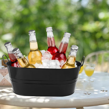 2 Pack 3 Gallon Black Metal Beverage Tub, 15.3 × 9 × 6 in, Black