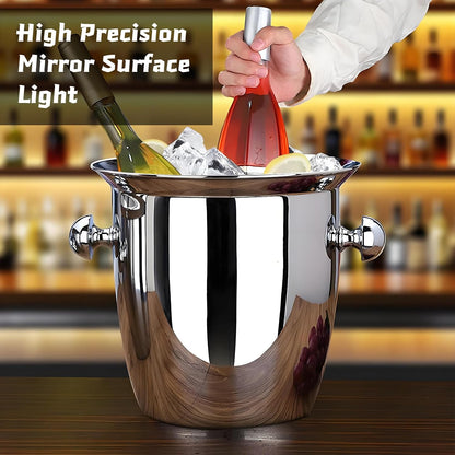 Ice Bucket, Large Ice Bucket for Parties, 5L Portable Stainless Steel Wine Buckets with Handle for Champagne, Beer, Cocktails, Indoor, Outdoor, Camping, Picnic(Silver)