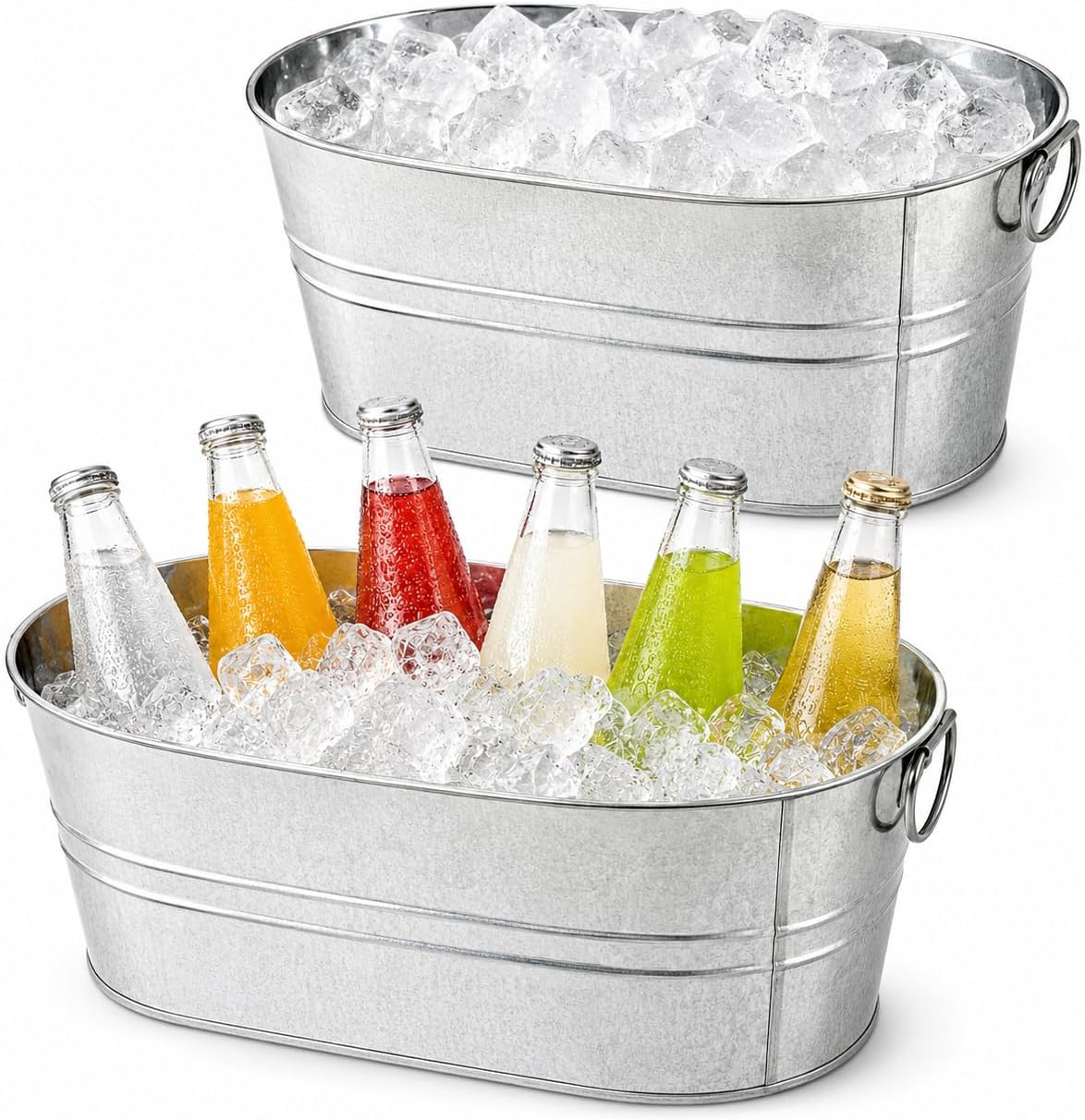 2 Pack Ice Buckets for Parties, 4 Gallon Metal Galvanized Tubs for Drinks