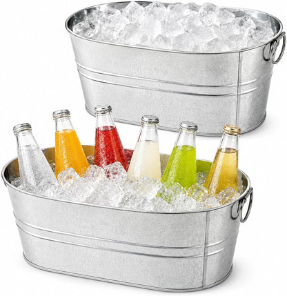 2 Pack Ice Buckets for Parties, 4 Gallon Metal Galvanized Tubs for Drinks