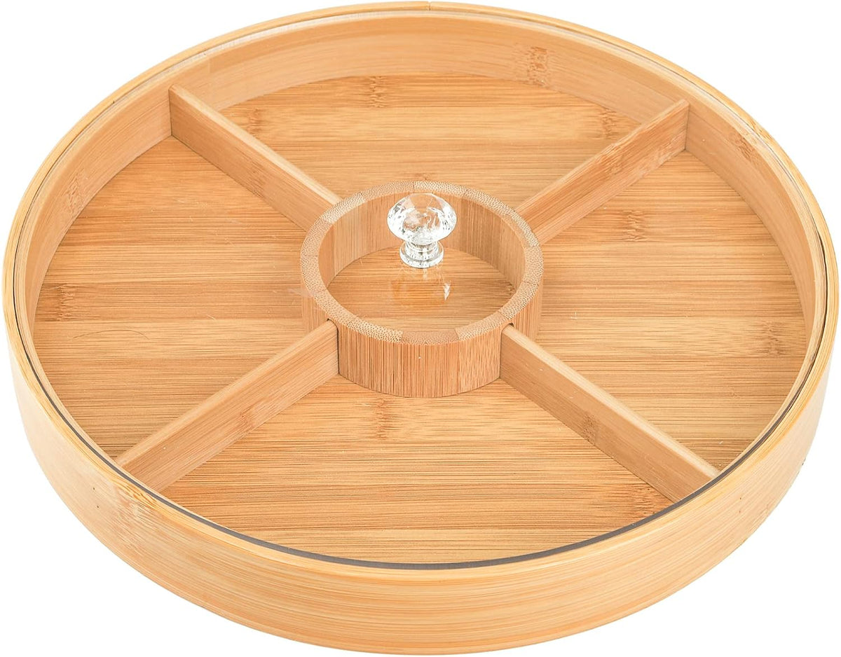 Hedume Bamboo Nuts Storage Platter Tray, Food Serving Tray with 5 Dining Grids, 12 Inches Dessert Fruit Veggie Food Serve Plate Tray for Party, Family Dinner, Holiday and Home Warming
