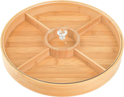 Hedume Bamboo Nuts Storage Platter Tray, Food Serving Tray with 5 Dining Grids, 12 Inches Dessert Fruit Veggie Food Serve Plate Tray for Party, Family Dinner, Holiday and Home Warming