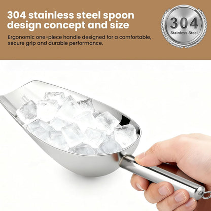 12 Oz 304 Stainless Steel Ice Scoop with Magnetic Hook - Heavy Duty Commercial Ice Shovel for Ice Maker & Freezer, Large Scooper for Bar, Kitchen, Party & Pet Food, Easy to Clean (Silver)