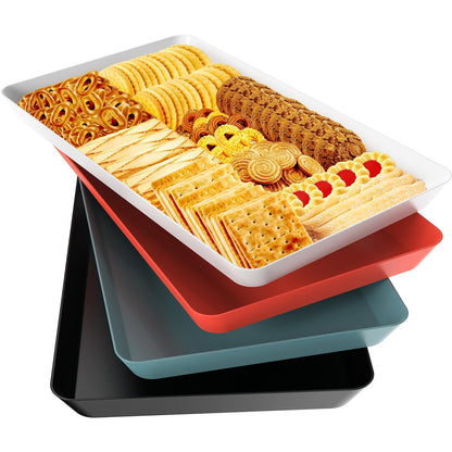 WOWBOX 4-Pack Reusable Plastic Serving Trays for Snacks, Fruit and Parties