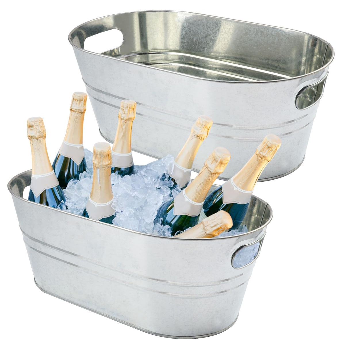 2 PCS Galvanized Tub Ice Bucket Set with Handles - 3.5 Gallon Galvanized Bucket Beverage Tubs for Parties, Large Metal Drink Ice Buckets for Beer, Wine, Cocktails & Outdoor Events