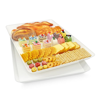Serving Tray Platter, 4 Pack Food Tray for Veggie Fruit Snack Dessert Cookie Cheese, Food Trays for Party Supplies Display, Plastic Platters for Serving Food, Large White Trays, BPA Free