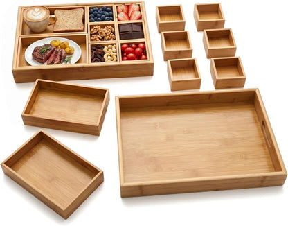 Natural Bamboo Serving Tray with Handles, Multi‑Compartmen tparty Food Tray