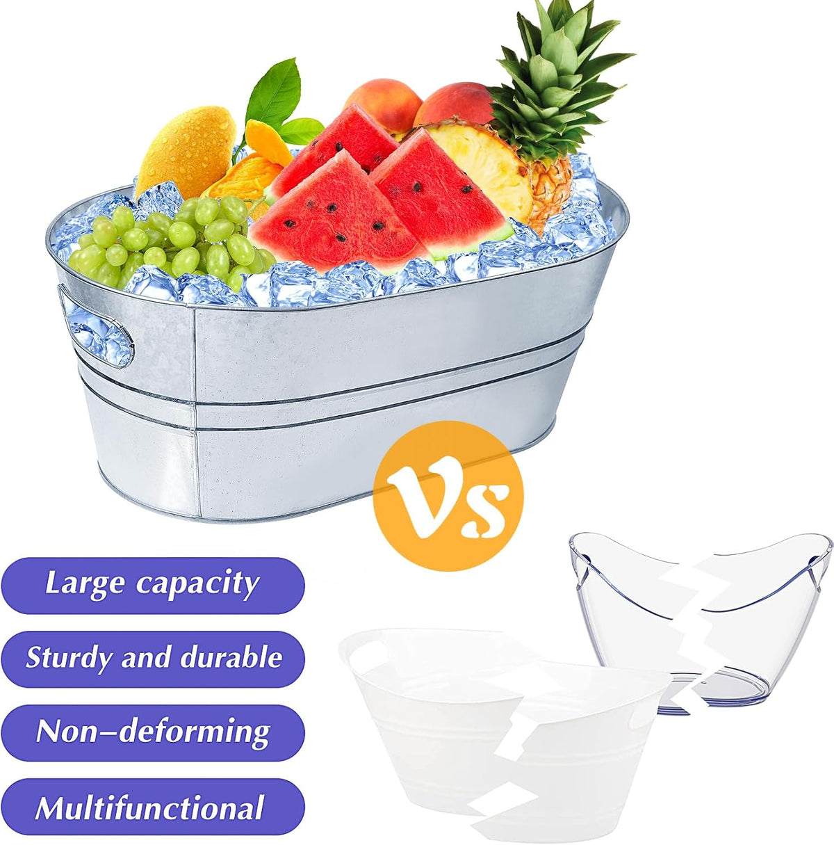 3 Gallon Ice Buckets for Parties, IKAYAS Galvanized Metal Ice Bucket Ice Tub with Scoop for Cocktail Bar Mimosa Bar Supplies, Large Champagne Bucket Beer bucket Metal Tub (2 Pack)