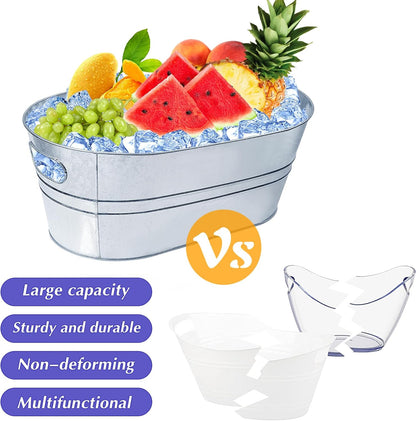 3 Gallon Ice Buckets for Parties, IKAYAS Galvanized Metal Ice Bucket Ice Tub with Scoop for Cocktail Bar Mimosa Bar Supplies, Large Champagne Bucket Beer bucket Metal Tub (2 Pack)
