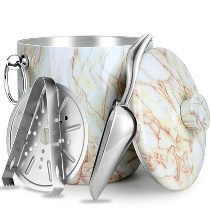 Ice Bucket with Lid, Scoop, Tongs and Strainer - Well Made Insulated Stainless Steel Keep Ice Frozen Longer - Ideal for Cocktail Bar, Parties, Chilling Wine, Champagne - 3 Liter (Stainless Steel)