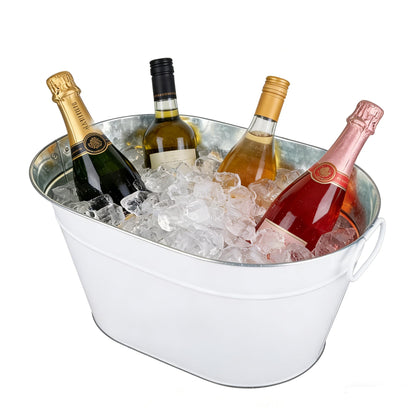 Galvanized Beverage Tub, 3 Gallon Ice Buckets Metal Drink Buckets with Handles for Champagne Cocktails Wine Beer for Catering MimosaBars Parties, White