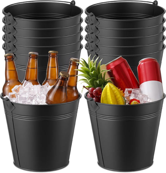Didaey 12 Pcs Metal Beer Bucket Bulk Ice Bucket, 7.1 x 6.5 x 5.1, Black