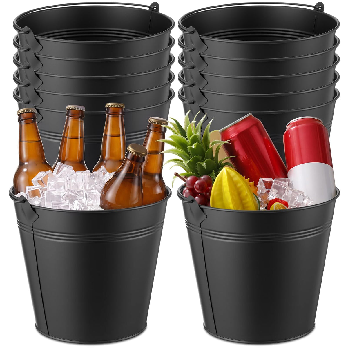 Didaey 12 Pcs Metal Beer Bucket Bulk Ice Bucket, 7.1 x 6.5 x 5.1, Black