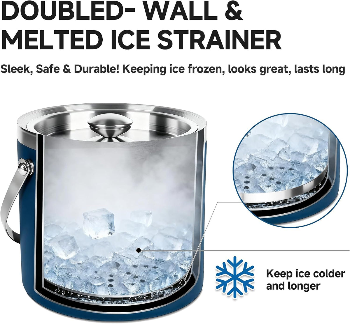 3L Double-Wall Insulated Stainless Steel Ice Bucket for parties
