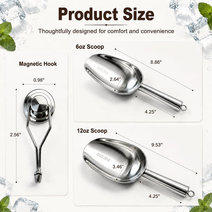 6Oz 304 Stainless Steel Ice Scoop for Freezer with Magnetic Hook