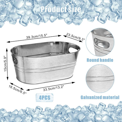 4 Pack Galvanized Tub Ice Bucket, 3 Gallon Large Metal Drink Buckets