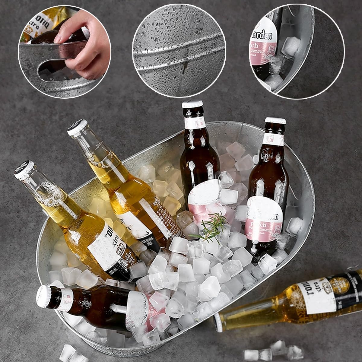 2 Pack Galvanized Tub Ice Bucket Large Metal Drink Buckets for Parties Beer Beverage Tub with Carry Handles for Champagne Cocktails Wine Cooling for Mimosa Bar Supplies 3 Gallon