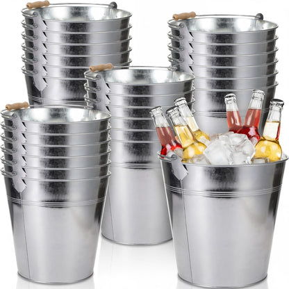 Didaey 12 Pcs Galvanized Metal Beer Buckets, Handle,Silver