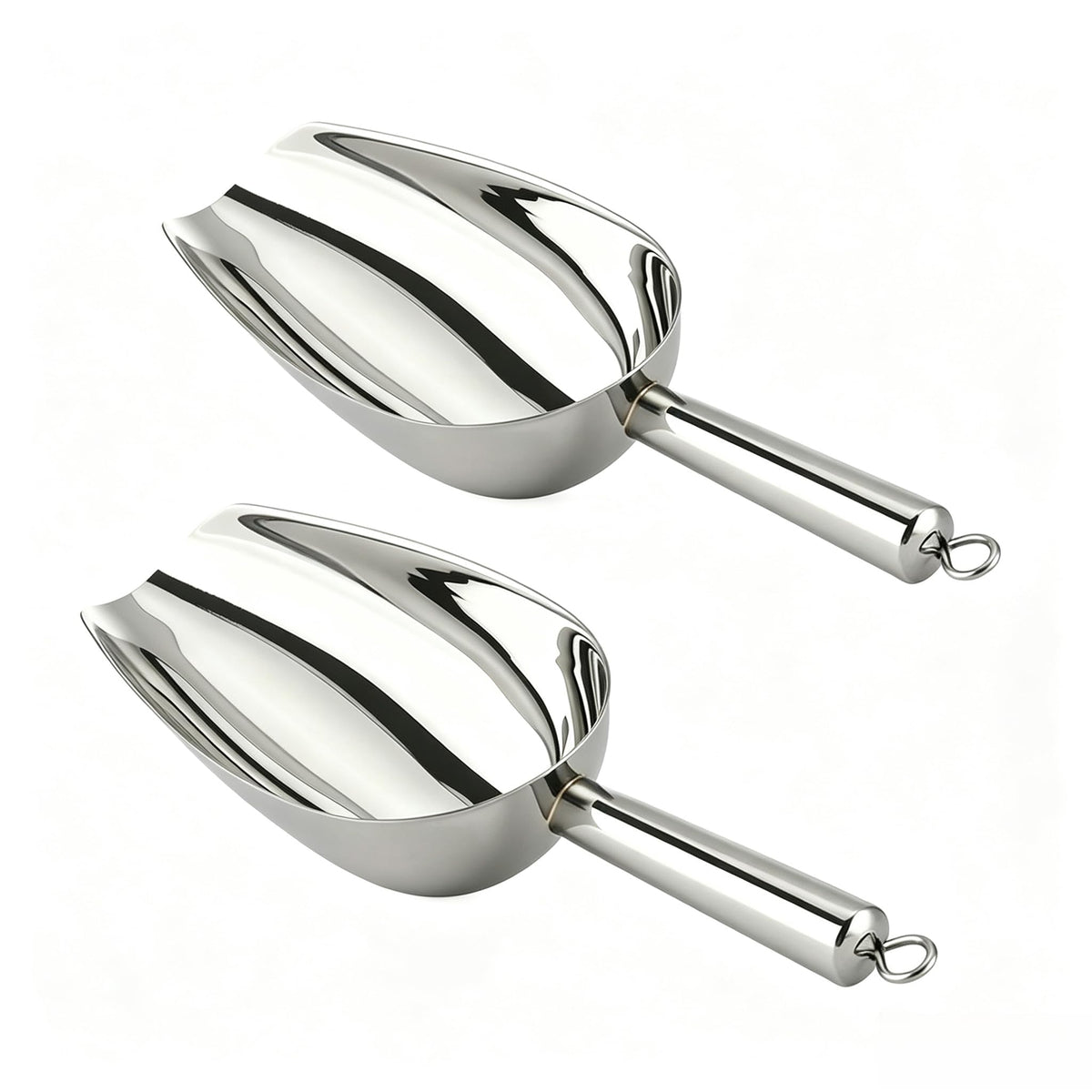 12 Oz 304 Stainless Steel Ice Scoop with Magnetic Hook - Heavy Duty Commercial Ice Shovel for Ice Maker & Freezer, Large Scooper for Bar, Kitchen, Party & Pet Food, Easy to Clean (Silver)