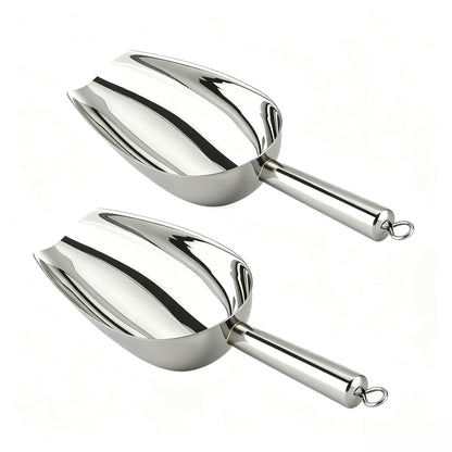 12 Oz 304 Stainless Steel Ice Scoop with Magnetic Hook - Heavy Duty Commercial Ice Shovel for Ice Maker & Freezer, Large Scooper for Bar, Kitchen, Party & Pet Food, Easy to Clean (Silver)