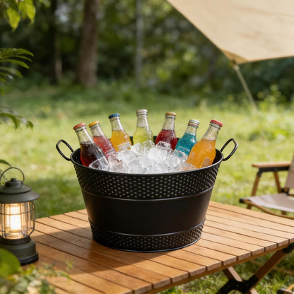 Beverage Tub Large Ice Bucket for Party, Thick Metal Galvanized Tub Drink Buckets, Beverage Bucket with Handles, Drink Bucket for Indoor & Outdoor Parties (1PC Black)