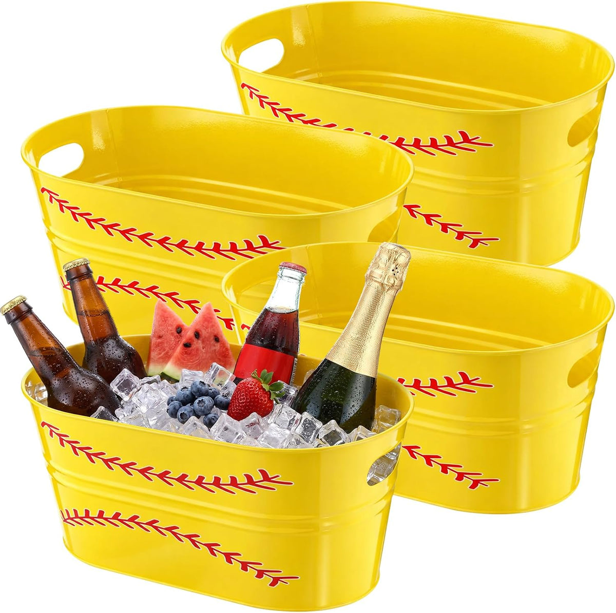 meekoo 4 Pcs 3 Gallon Softball Galvanized Tub Ice Bucket Large Metal Drink Buckets for Parties Beer Beverage Tub with Carry Handles for Champagne Cocktails Wine Cooling Sport Party Decor Supplies