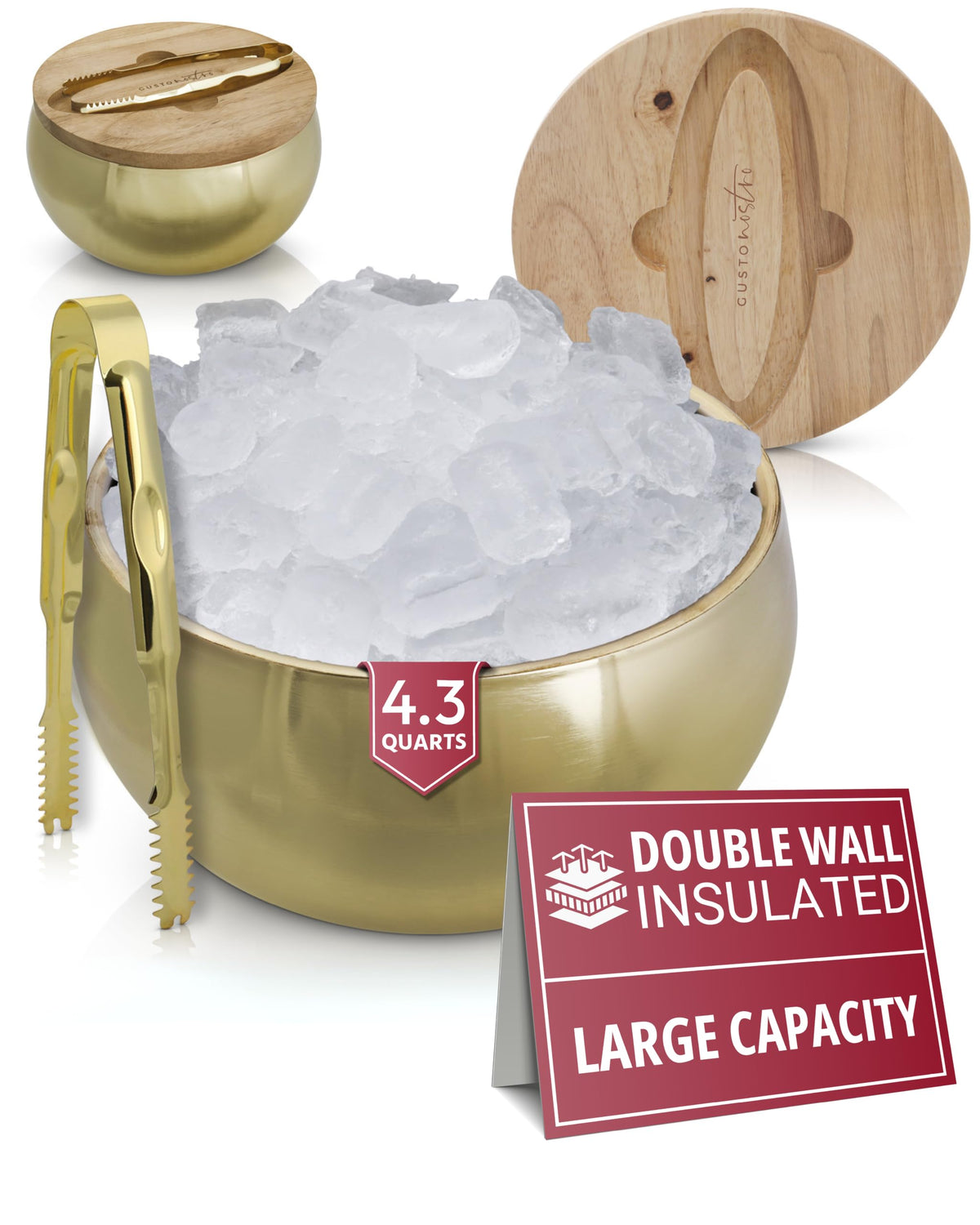 Gusto Nostro 4.1L Insulated Ice Bucket with Lid and Tongs, Double Wall Stainless Steel Ice Bucket Large, BPA Free Ice Bucket for Cocktail Bar, Keeps Champagne, Wine, Beer Chill for Parties