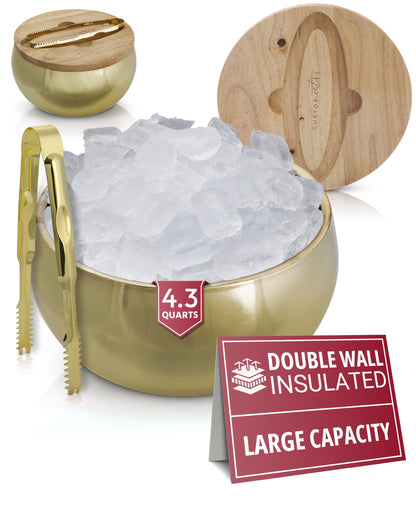 Gusto Nostro 4.1L Insulated Ice Bucket with Lid and Tongs, Double Wall Stainless Steel Ice Bucket Large, BPA Free Ice Bucket for Cocktail Bar, Keeps Champagne, Wine, Beer Chill for Parties