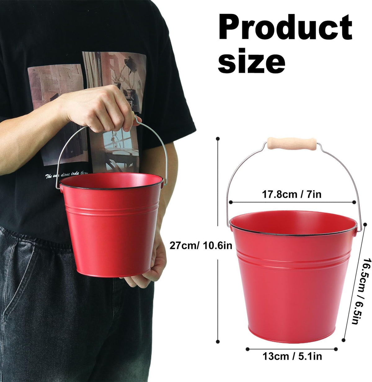 8 Pack 7 inch Red Metal Ice Bucket with Handles, 7 inch Red Serving Pail Ice Bucket, Galvanized Beer Buckets for Party, Home, Bar, and Outdoor Use