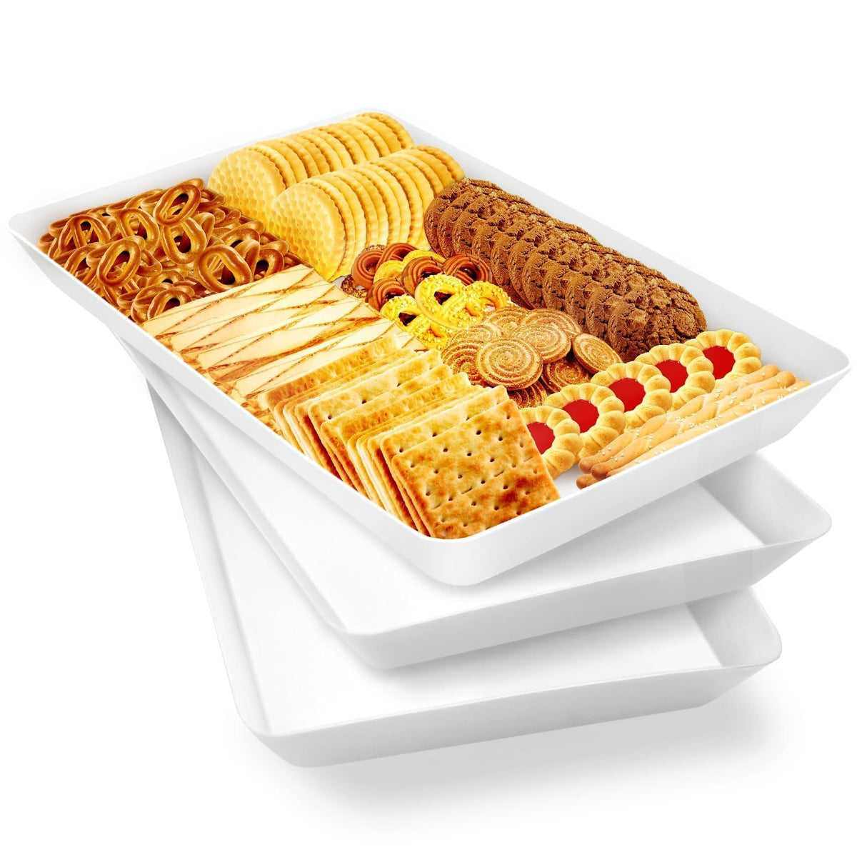 WOWBOX 4-Pack Reusable Plastic Serving Trays for Snacks, Fruit and Parties