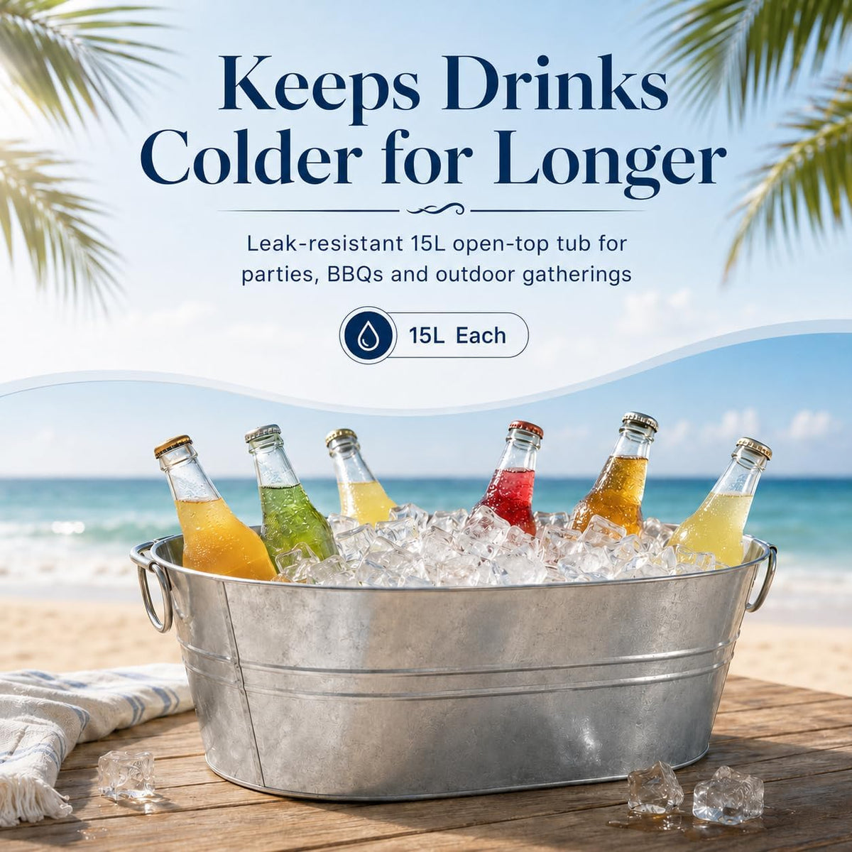 2 Pack Ice Buckets for Parties, 4 Gallon Metal Galvanized Tubs for Drinks