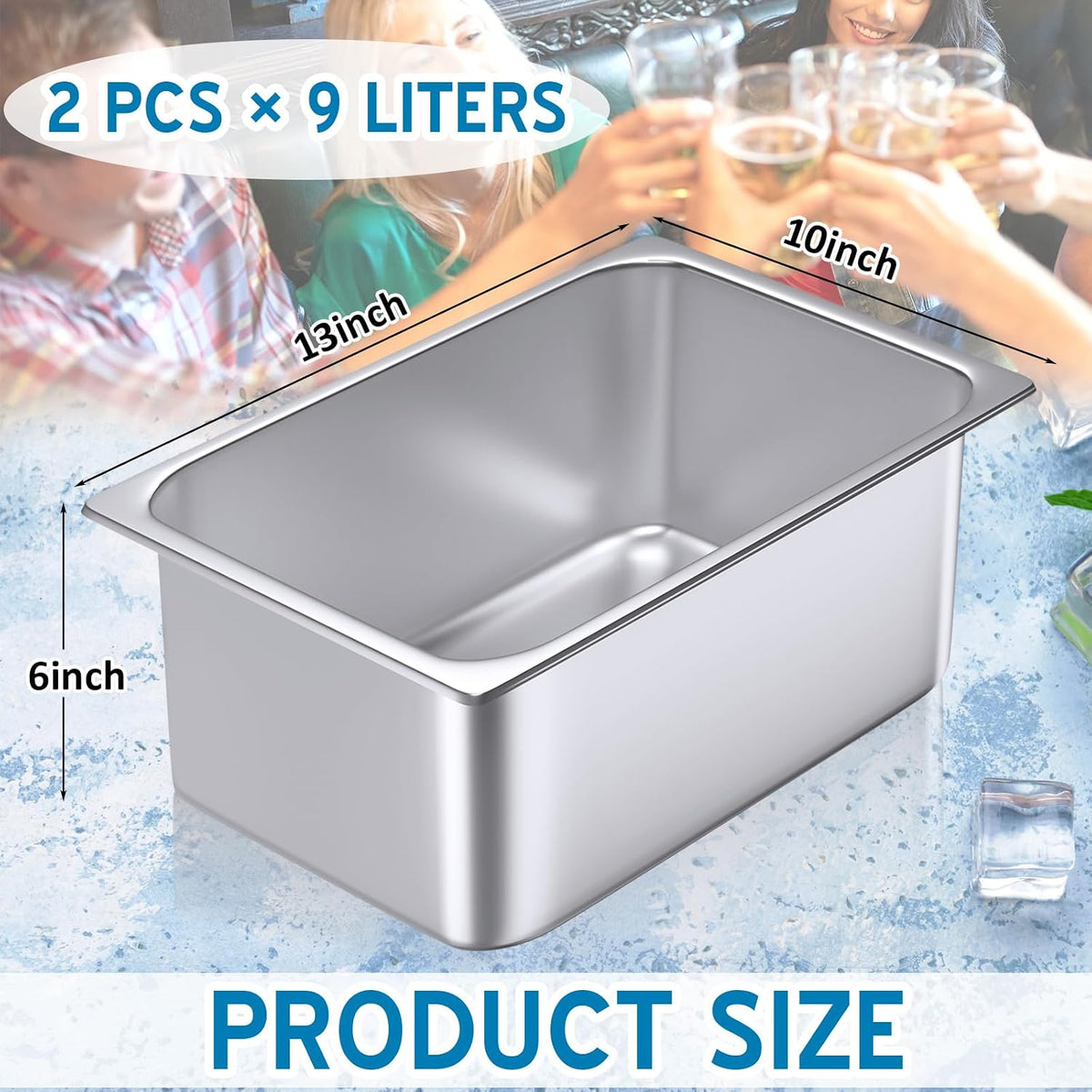 meekoo 2 Pack 9 Liters Stainless Steel Ice Buckets for Freezer Wine Bucket