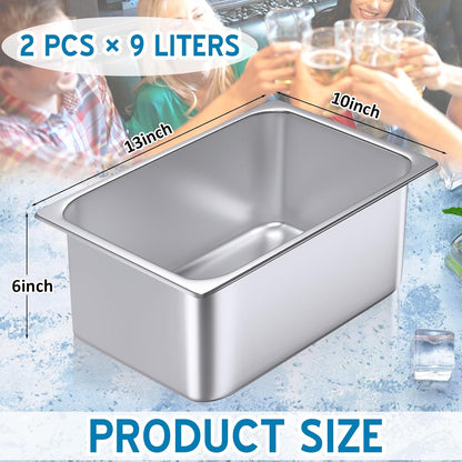 meekoo 2 Pack 9 Liters Stainless Steel Ice Buckets for Freezer Wine Bucket