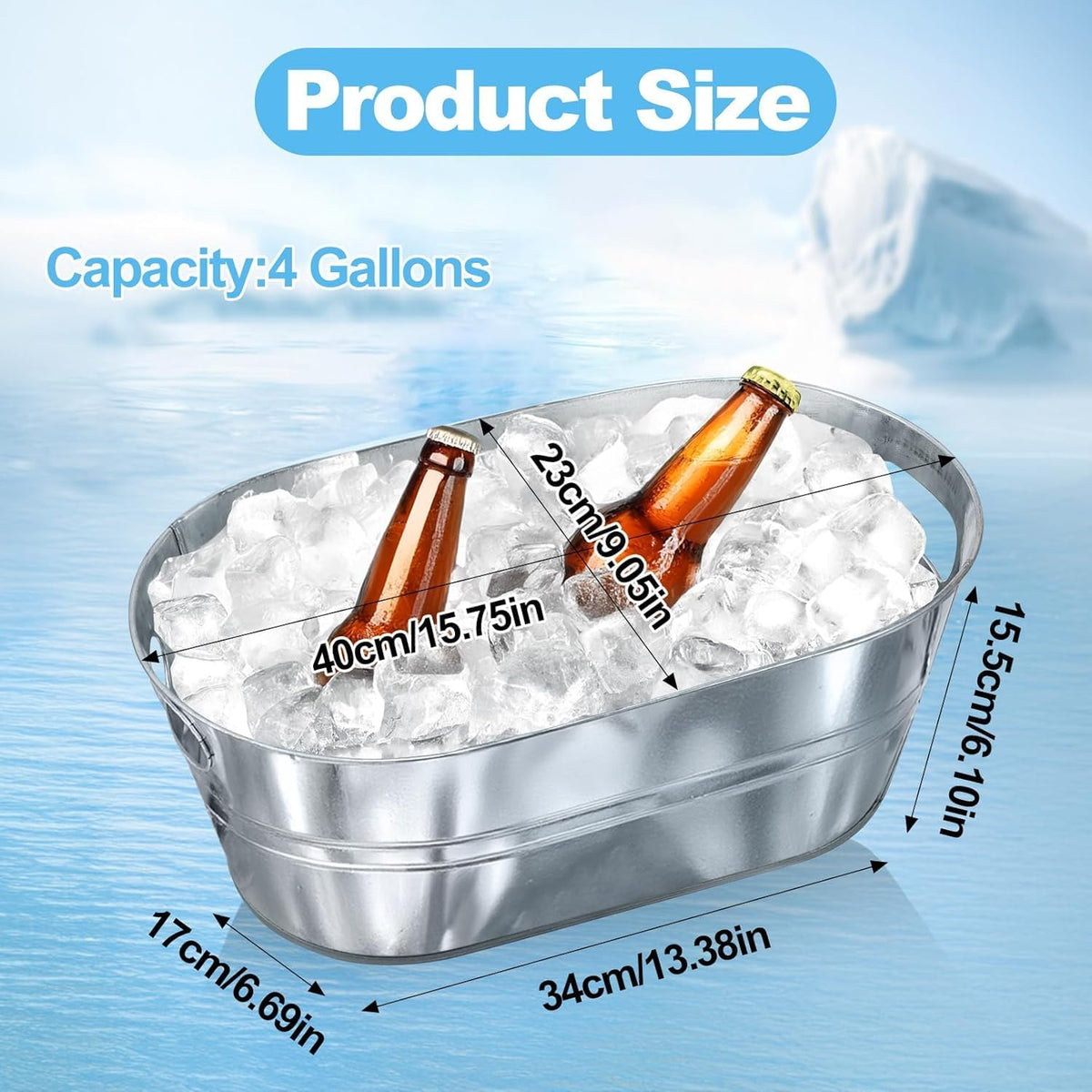 4 Pcs 4 Gallon Galvanized Tub, Silver