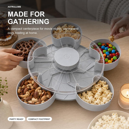 Rotating Divided Snack Tray with Lid,5-Section Platter(Blue)