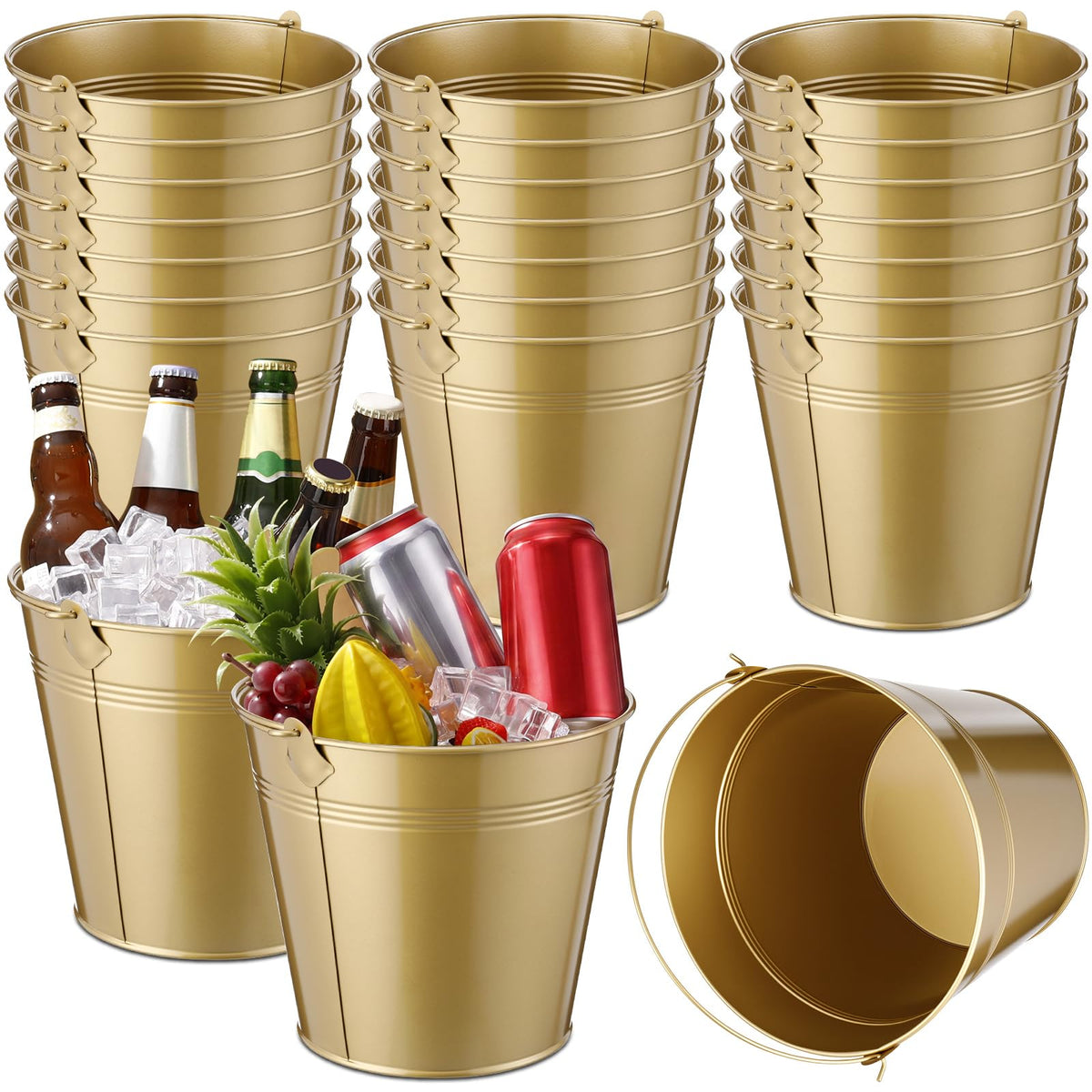 Didaey 12 Pcs Metal Beer Bucket Bulk Ice Bucket, 7.1 x 6.5 x 5.1, Black
