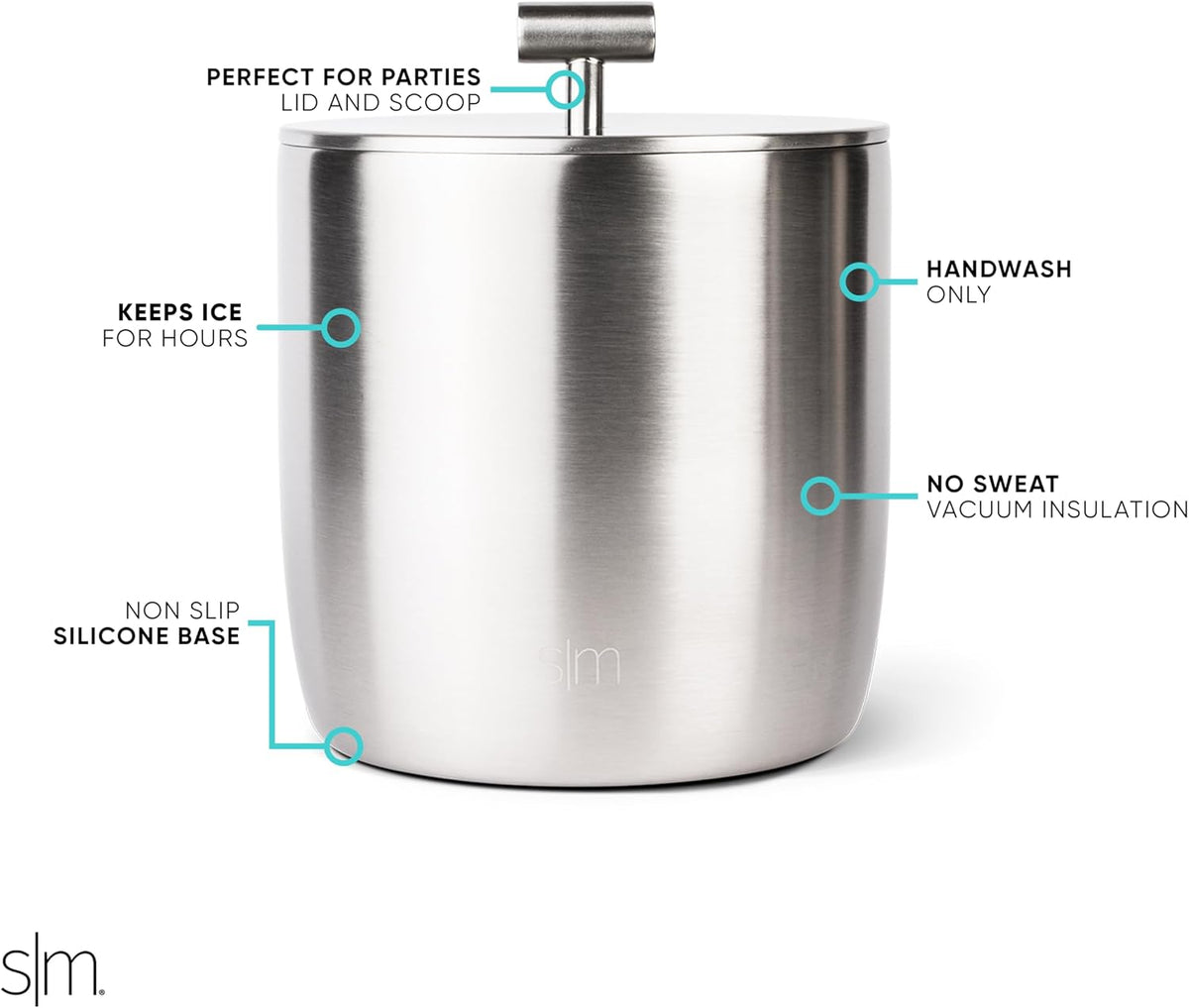 Simple Modern Vacuum Insulated Ice Bucket with Lid and Scoop | For Cocktail, Champagne, Wine, Beer, & Hosting | Stainless Steel 100oz Capacity for Large Parties | Rocks Collection | Simple Stainless