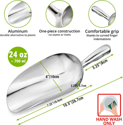 [Set of 3] 24oz + 58oz + 85oz Metal Scoops for Ice Machine - Large Aluminum Ice Scoop Bundle - Hand Wash Only