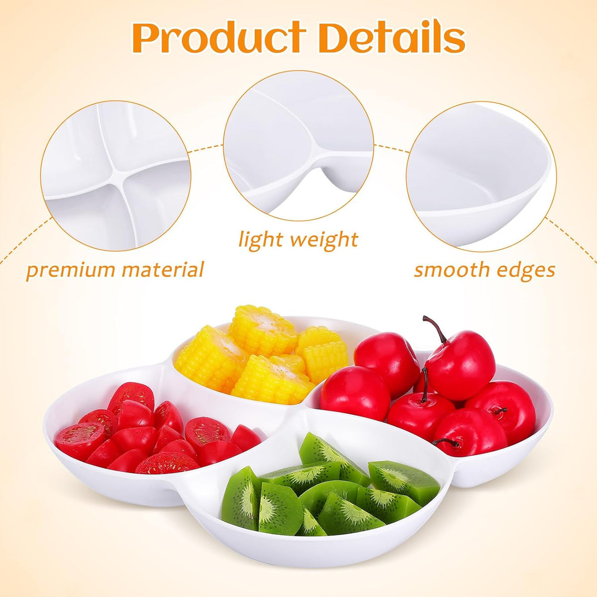 PRETYZOOM Multi-Grid Snack Plate White Fruit Tray Serving Tray for Dried Fruit Candy Nuts and Snacks Sectioned Serving Platter for Dining Table Party Entertaining 10.47 X 10.47 X 1.33 in