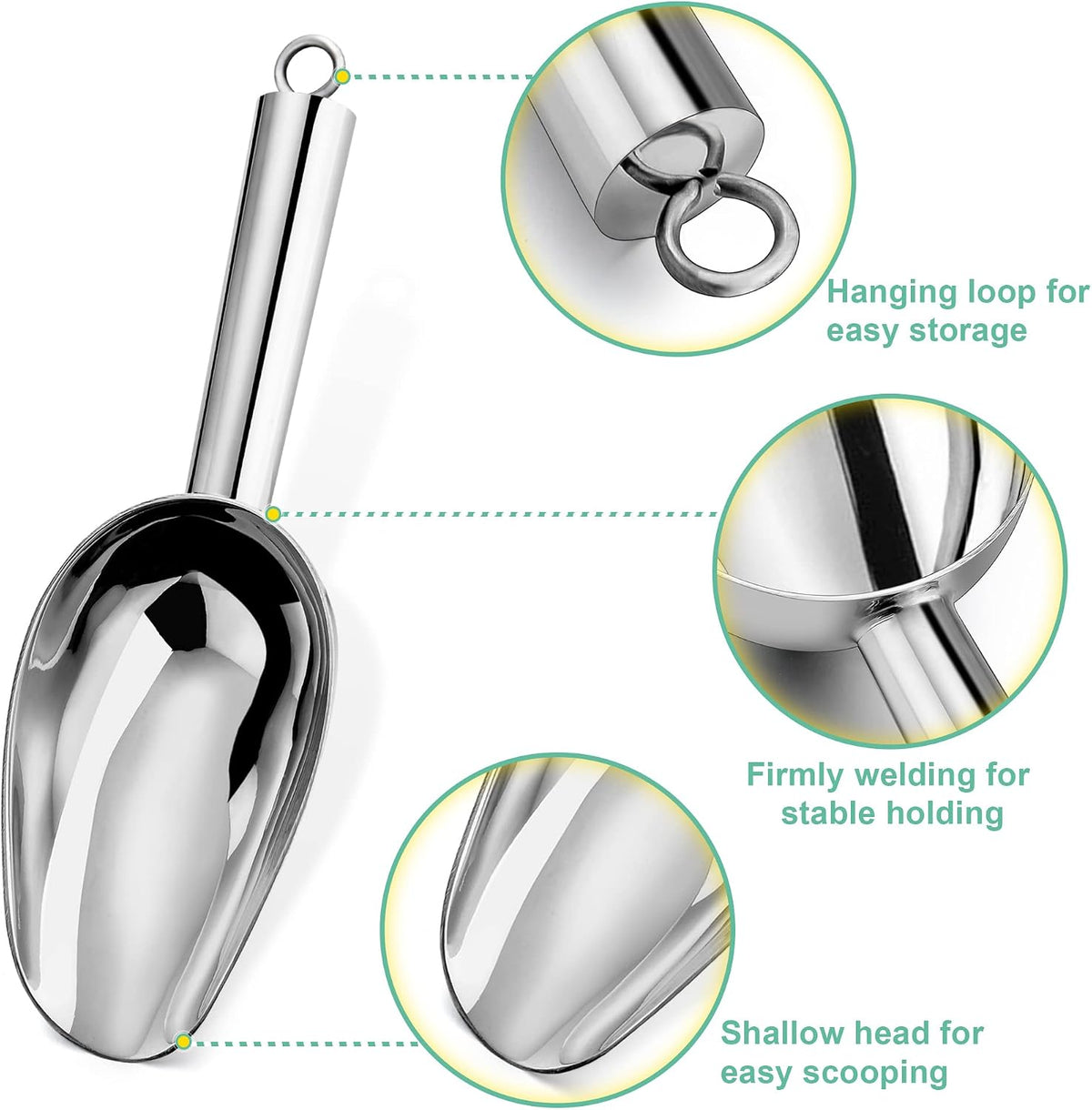 LIANYU Metal Ice Scoop Set of 4, 3 Oz Stainless Steel Small Ice Scooper