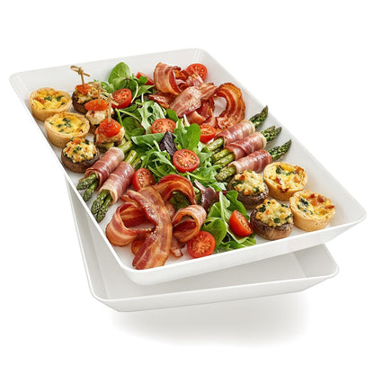 Serving Tray Platter, 4 Pack Food Tray for Veggie Fruit Snack Dessert Cookie Cheese, Food Trays for Party Supplies Display, Plastic Platters for Serving Food, Large White Trays, BPA Free
