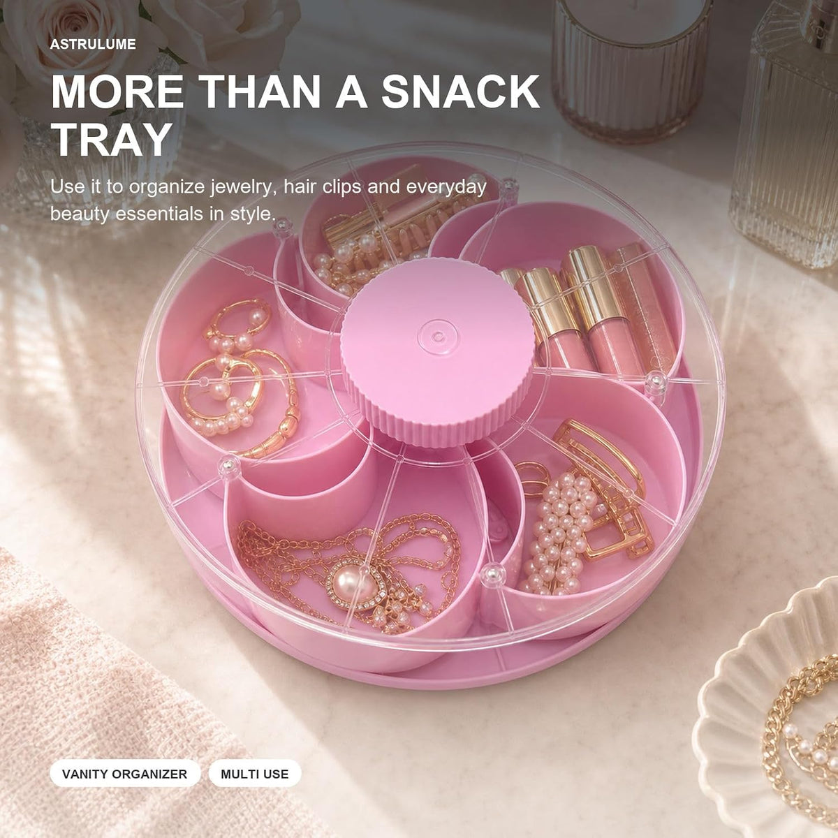 Rotating Divided Snack Tray with Lid,5-Section Platter(Blue)