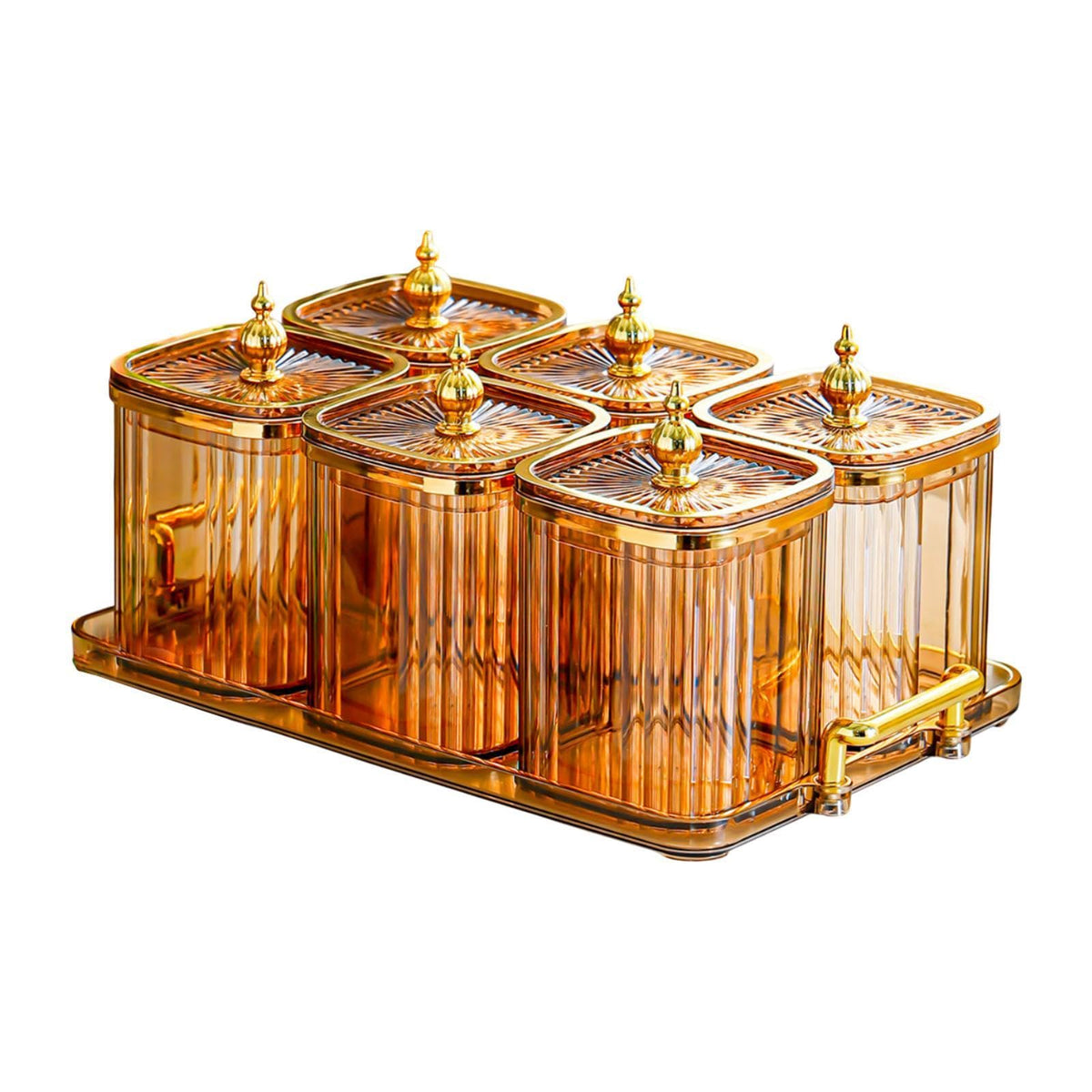 Dry Fruit Jars with Lid Set, Dustproof Multifunctional with Tray Snack Container,Sugar Jars for Dining Room Kitchen, Amber