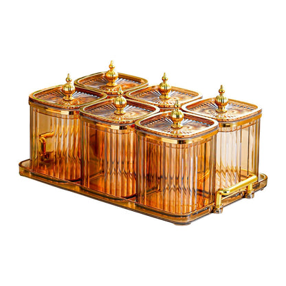Dry Fruit Jars with Lid Set, Dustproof Multifunctional with Tray Snack Container,Sugar Jars for Dining Room Kitchen, Amber